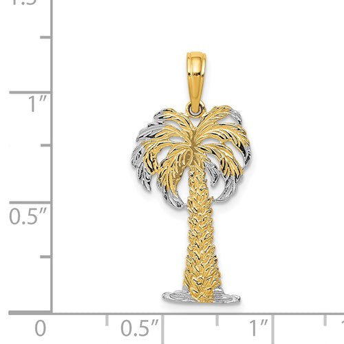 14K WITH RHODIUM POLISHED AND TEXTURED PALM TREE PENDANT