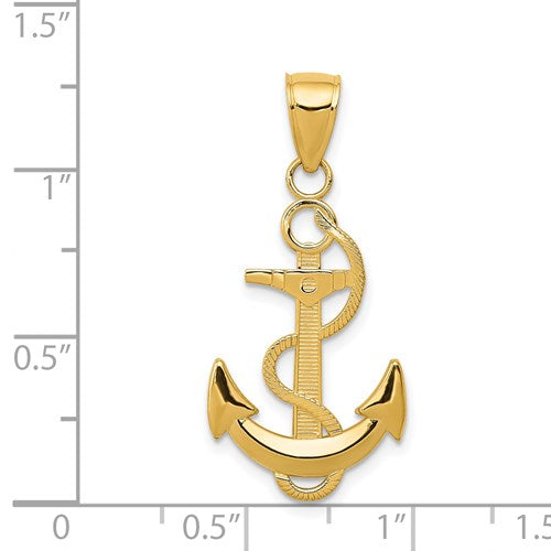 14K YELLOW GOLD ANCHOR WITH TEXTURED ROPE