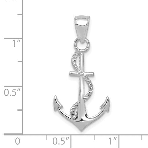 14K WHITE GOLD ANCHOR AND ROPE PENDANT