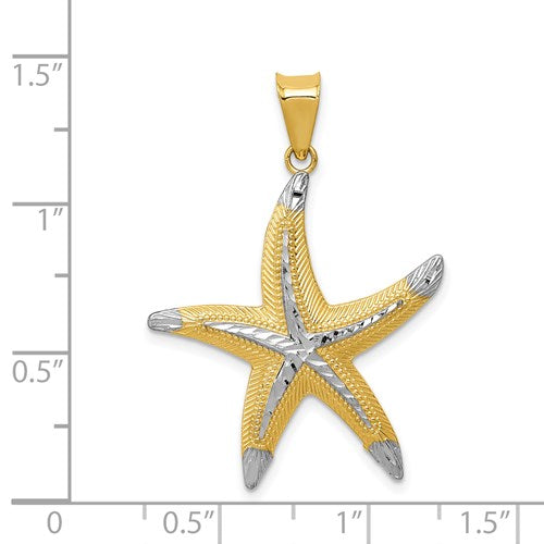 14K AND RHODIUM D/C POLISHED STARFISH PENDANT