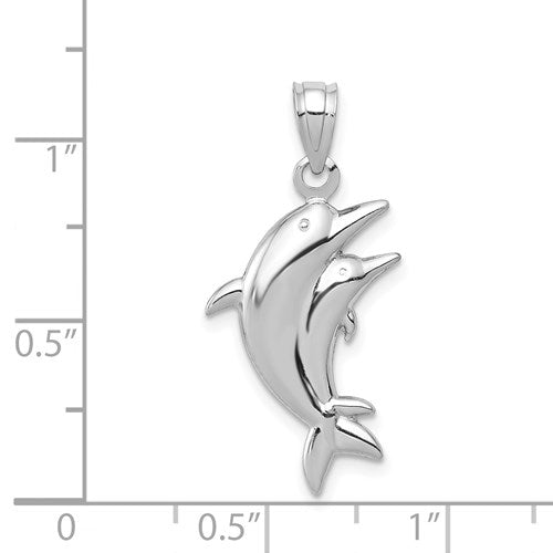 14K WHITE GOLD DOLPHIN PAIR PENDANT