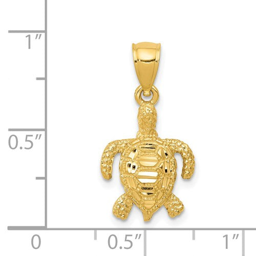 14K DIAMOND-CUT SEA TURTLE PENDANT