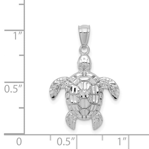 14K INTRICATE WHITE GOLD SEA TURTLE PENDANT