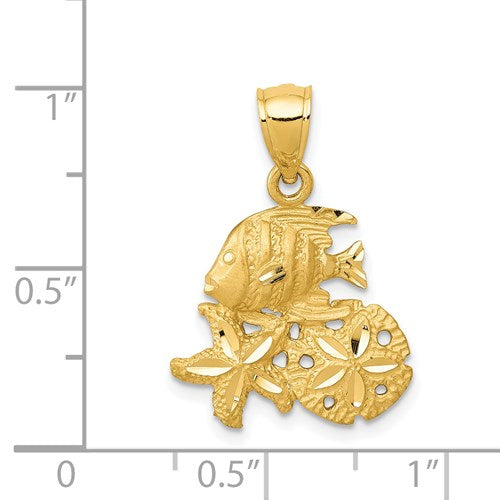 14K SATIN DIAMOND-CUT SEA LIFE PENDANT