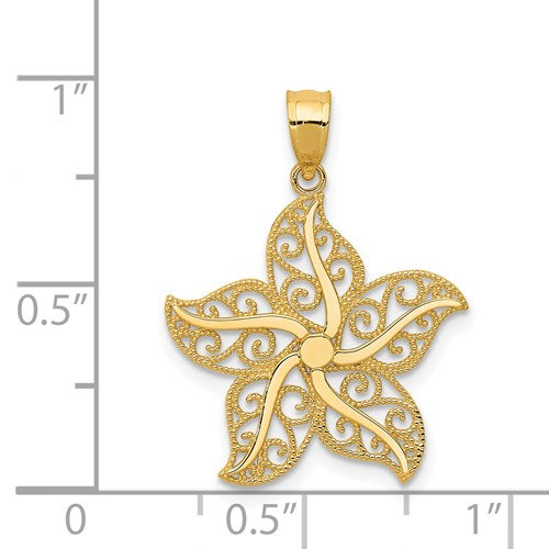 DAINTY 14K FILIGREE STARFISH PENDANT