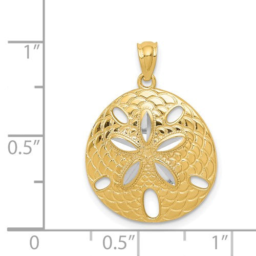 14K W/ RHODIUM D/C POLISHED SAND DOLLAR PENDANT