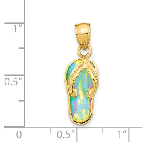 14K POLISHED W/ CREATED WHITE OPAL FLIP FLOP PENDANT