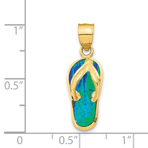 14K POLISHED W/ CREATED BLUE/GREEN OPAL FLIP FLOP PENDANT