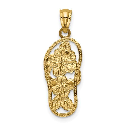 14K W/ RHODIUM POLISHED FLORAL FLIP FLOP PENDANT