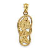 14K W/ RHODIUM POLISHED FLORAL FLIP FLOP PENDANT
