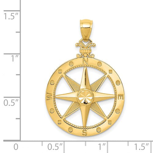 14K DIAMOND-CUT POLISHED & SATIN COMPASS PENDANT