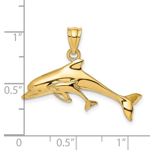 14K POLISHED DOLPHIN AND BABY CHARM