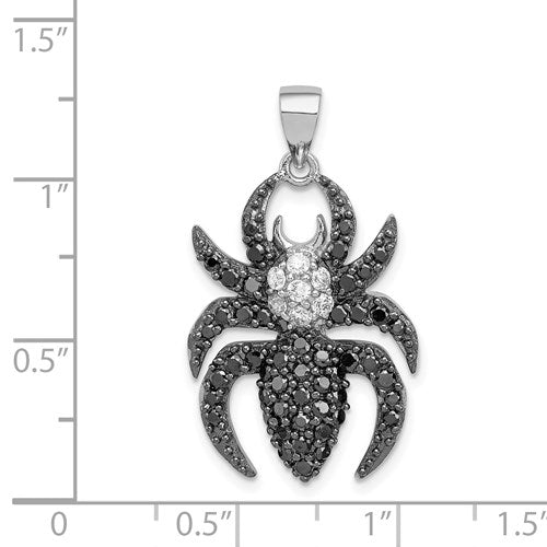 STERLING SILVER BLACK & WHITE CZ SPIDER PENDANT / SKU# QP2113