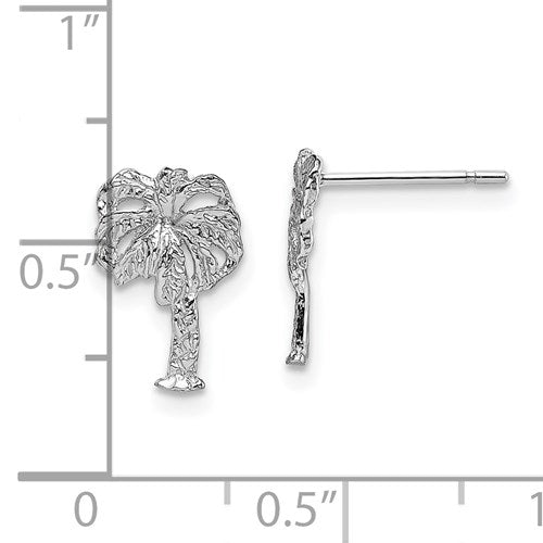 14K WHITE GOLD WHITE PALM TREE POST EARRINGS / 2-D