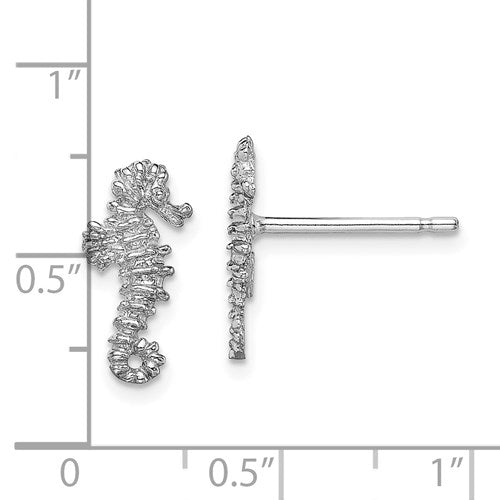 14K WHITE GOLD WHITE MINI SEAHORSE POST EARRINGS