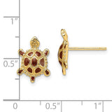 14K SEA TURTLE W/SPINY BROWN ENAMEL EARRINGS