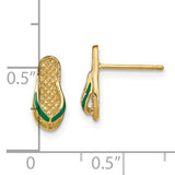 14K GREEN ENAMEL SINGLE FLIP-FLOP POST EARRINGS