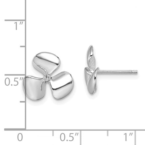14K WHITE GOLD THREE BLADE PROPELLER W/ CENTER BEAD POST EARRINGS / HP