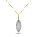 14K 22X9MM MARQUISE SHAPE BLUE LACE AGATE PENDANT WITH 42 DIAMONDS 0.18CT ON 18 INCHES 1.3G CABLE CHAIN