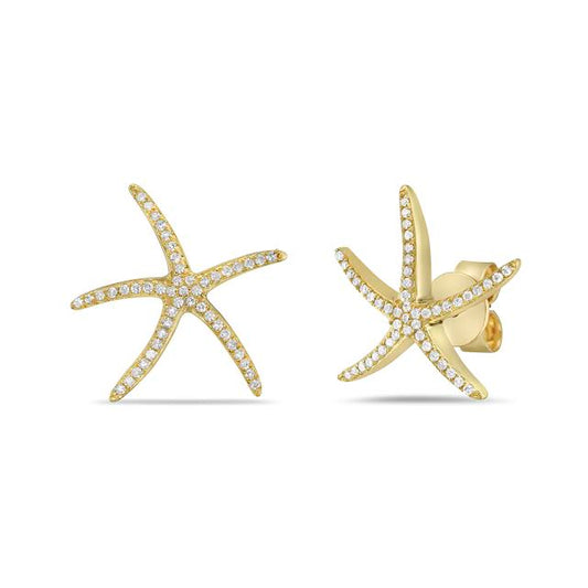 14k 15mm starfish earrings with 96 diamonds 0.19ct