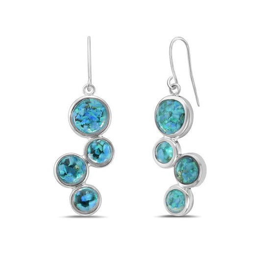 Alloy plated with Sterling Silver & shades of sea Blue Turquoise Dangle Earrings