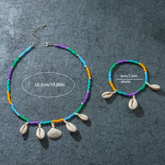 Beach Style Multicolor Beads Shells Necklace, Anklet Set