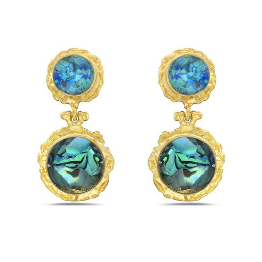 Turquoise and blue abalone double drop earrings