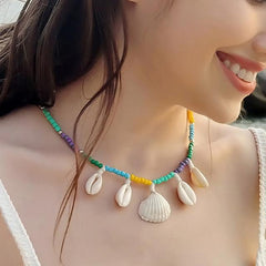 Beach Style Multicolor Beads Shells Necklace, Anklet Set