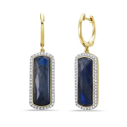 14K 21X9MM RECTANGLE SHAPE BLUE LACE AGATE DOUBLET EARRINGS WITH 92 DIAMONDS 0.40CT