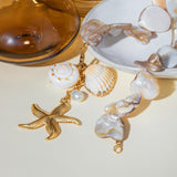 18K Gold Plated Freshwater Pearls & Natural Shells Necklace With a Textured Starfish