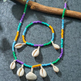 Beach Style Multicolor Beads Shells Necklace, Anklet Set