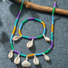 Beach Style Multicolor Beads Shells Necklace, Anklet Set