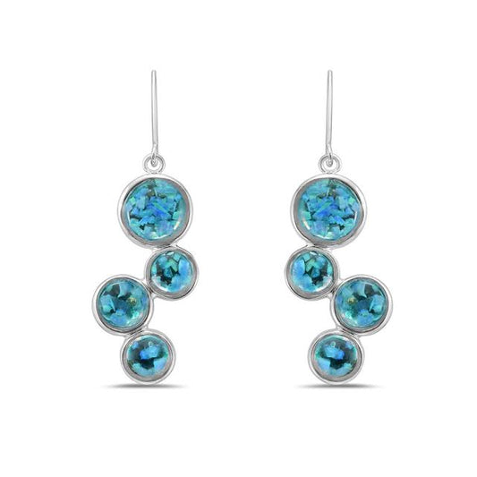 Alloy plated with Sterling Silver & shades of sea Blue Turquoise Dangle Earrings