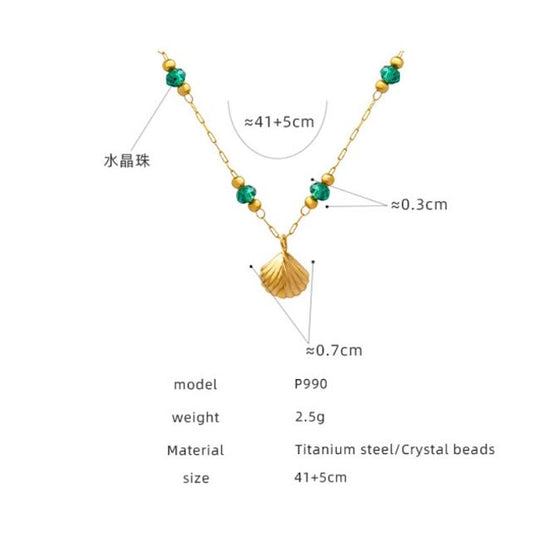 Gold Plated Waterdrop Sea Shell & Green Bead Necklace