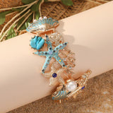 Ocean Themed Coral Starfish, Seashell and Pearls Bracelet