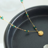 Gold Plated Waterdrop Sea Shell & Green Bead Necklace