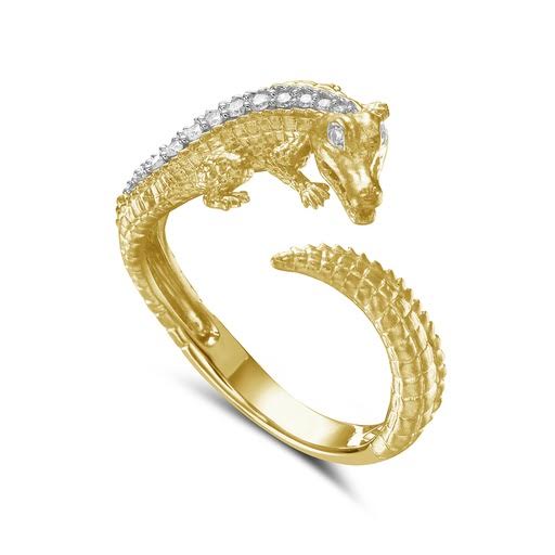 14K 9MM WIDE ALLIGATOR RING WITH 14 DIAMONDS 0.11CT