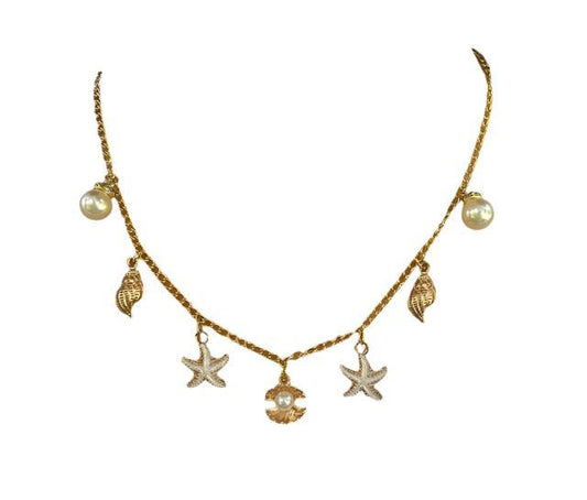 Gold Plated Necklace with Sea Animals & Pearls