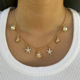 Gold Plated Necklace with Sea Animals & Pearls