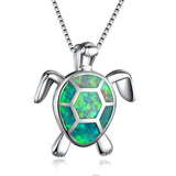 Green Faux Opal Sea Turtle Necklace, Earrings Set