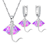 Blue Fire Opal Stingray Pendant & Earrings Set