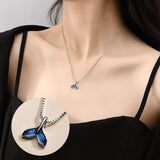 Aqua Blue Alloy Rhinestone Whale Tail Necklace