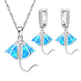 Blue Fire Opal Stingray Pendant & Earrings Set