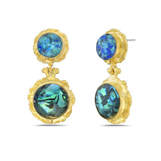 Turquoise and blue abalone double drop earrings