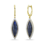 14K 22X9MM MARQUISE SHAPE BLUE LACE AGATE DOUBLET EARRINGS WITH 84 DIAMONDS 0.36CT