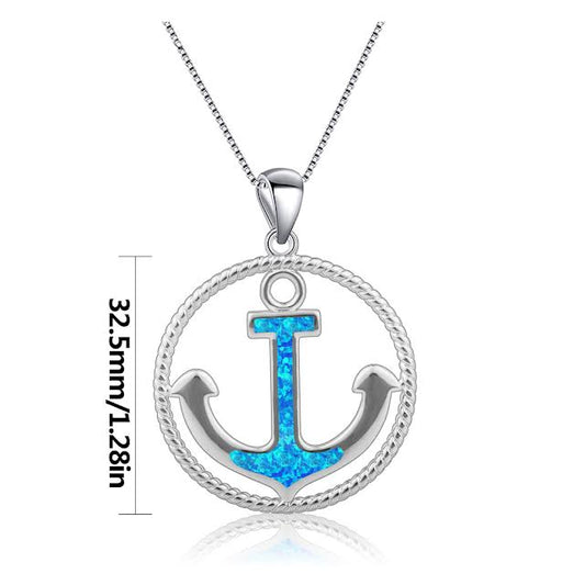 Hawaiian Blue Fire Faux Opal Anchor Pendant