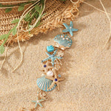 Ocean Themed Coral Starfish, Seashell and Pearls Bracelet