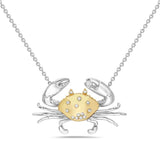 14K TT 25X15 CRAB NECKLACE WITH MOVABLE CLAWS, 15 DIAMONDS 0.11CT 0N 18 INCHES CABLE CHAIN