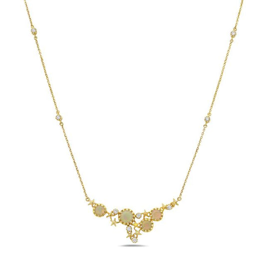 14k 35x14mm starfish motif necklace with 4 opal stones 0.79ct & 9 diamonds 0.17ct 18 inches cable chain