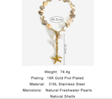 18K Gold Plated Freshwater Pearls & Natural Shells Necklace With a Textured Starfish